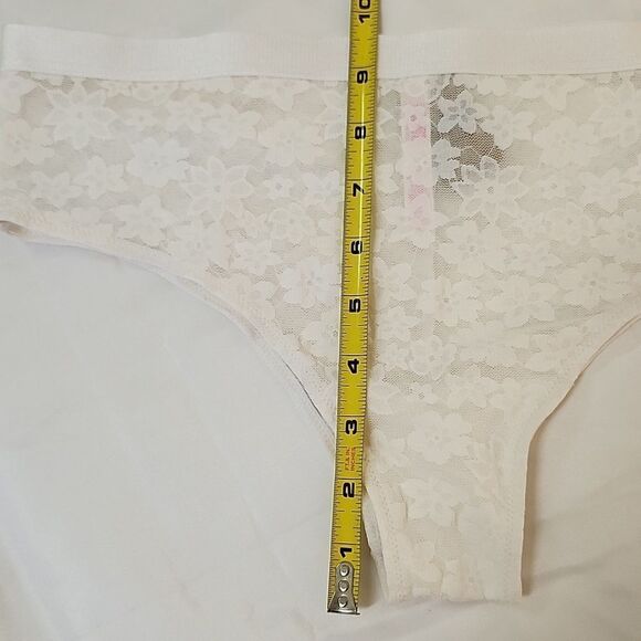 VICTORIA'S SECRET PINK Lacy Panty Bundle White Cheekster + Maroon Thong Large - Picture 9 of 11